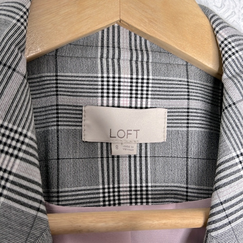 LOFT Gray Plaid Single-Button Blazer - Picture 3 of 7